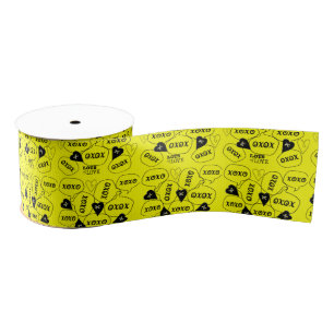 Valentine's Day Yellow Black Hearts xoxo Ribbon Grosgrain Ribbon