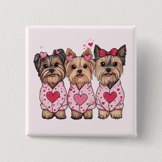 Valentines Day Yorkie Dogs 2 Inch Square Button (Front)
