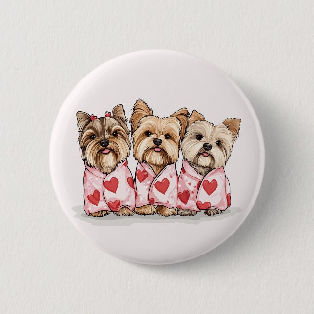 Valentines Day Yorkshire Terrier Dogs 2 Inch Round Button (Front)