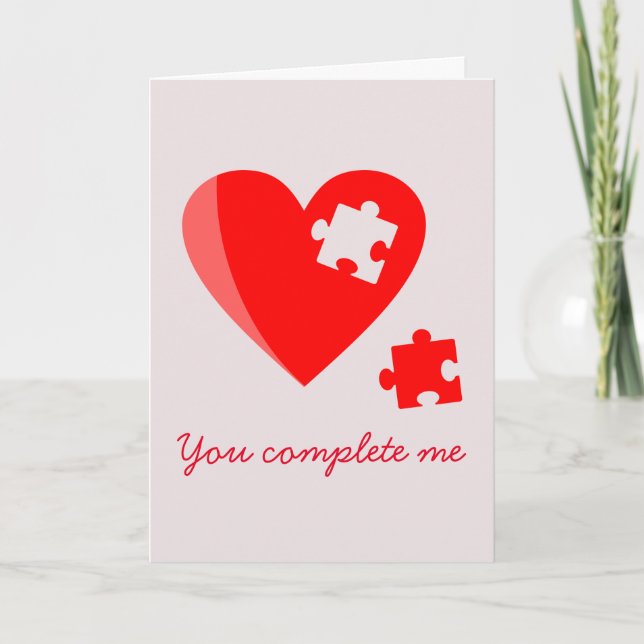 Valentine's Day You Complete Me Puzzle Heart Holiday Card (Front)