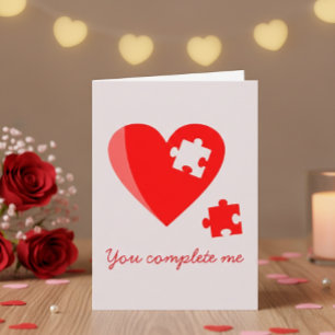 Valentine's Day You Complete Me Puzzle Heart Holiday Card