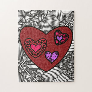 Valentine's Day Zentangle Heart Jigsaw Puzzle