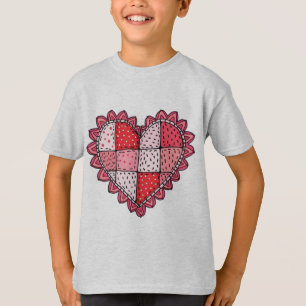 Valentine's Doodle Art Style Patchwork Heart Kids T-Shirt