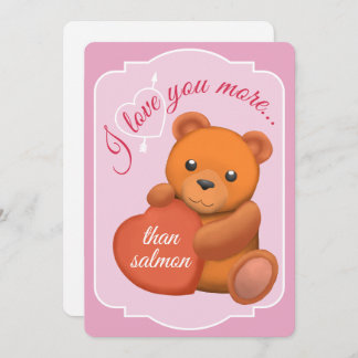Valentines Flat Card Cute Brown Bear