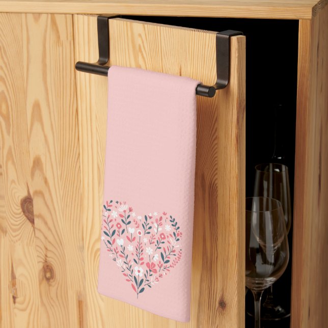 Valentine's Floral heart Kitchen Towel (Thirds Fold)