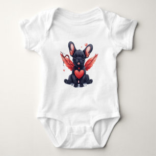 Valentines French Bulldog Cupid Baby Bodysuit