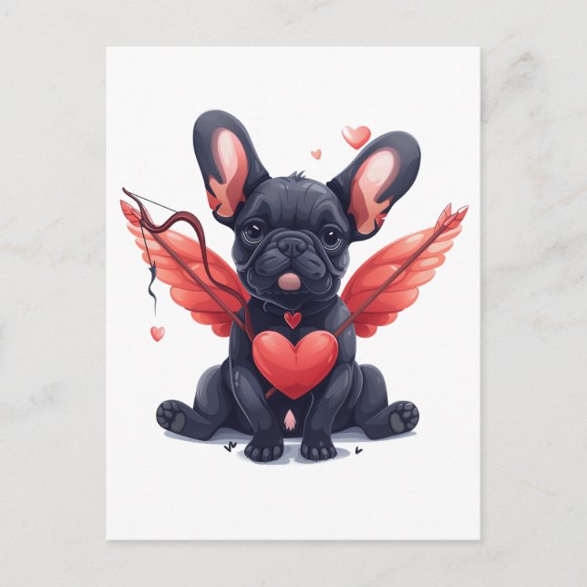 Valentines French Bulldog Cupid Postcard (Front)