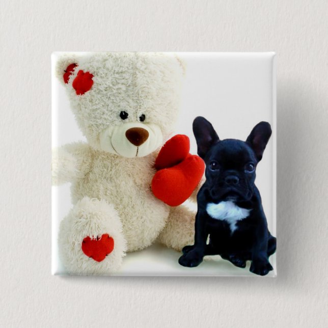 Valentine's French Bulldog puppy button (Front)