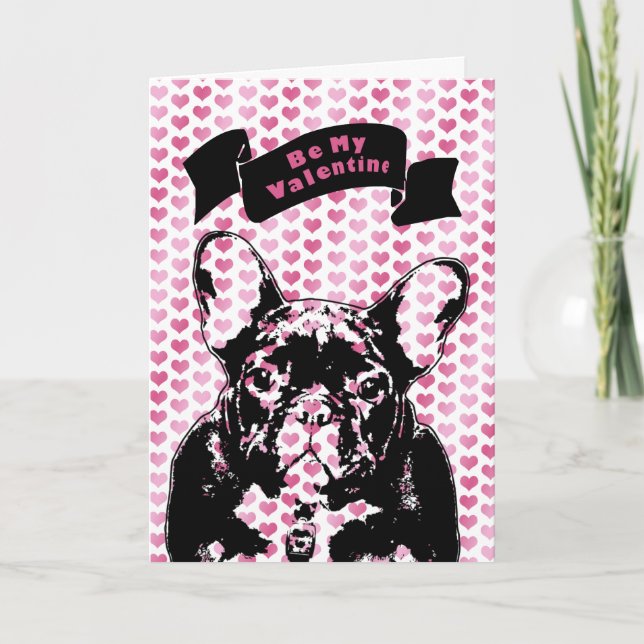 Valentines - french Bulldog Silhouette Holiday Card (Front)