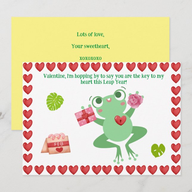 Valentine's Frog Heart Flowers Gift Design card (Front/Back)