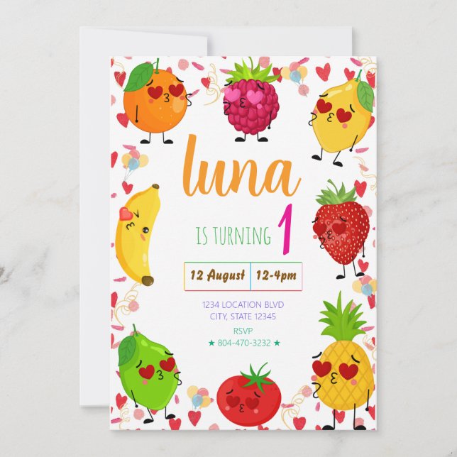 Valentine's Fruit Birthday Invitation (Front)