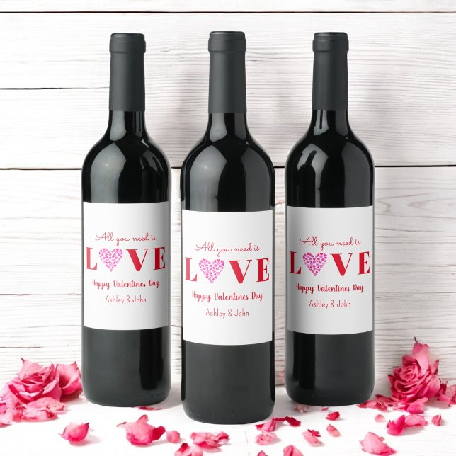 Valentines Galentine Red Love Heart  Wine Label (Creator Uploaded)