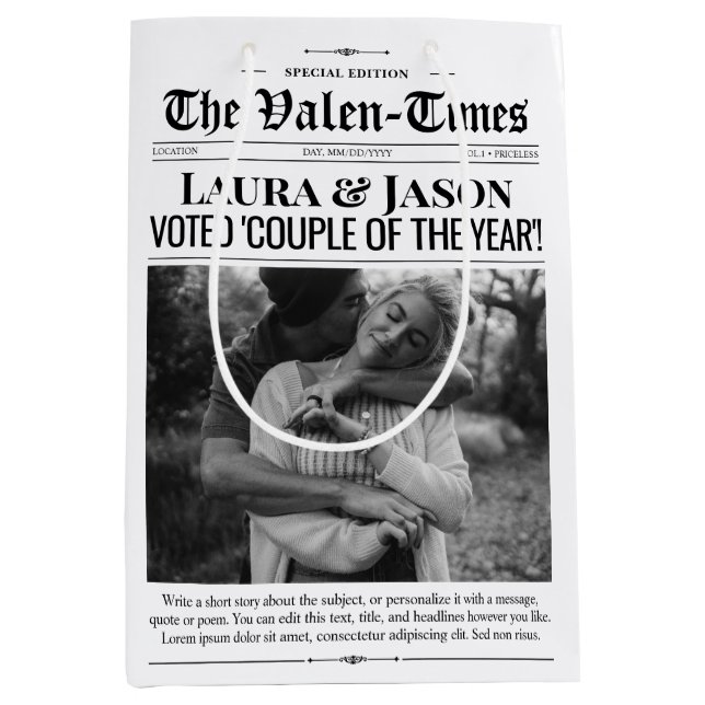 Valentines Gift Bag, Couple Newspaper Gift Bag (Front)