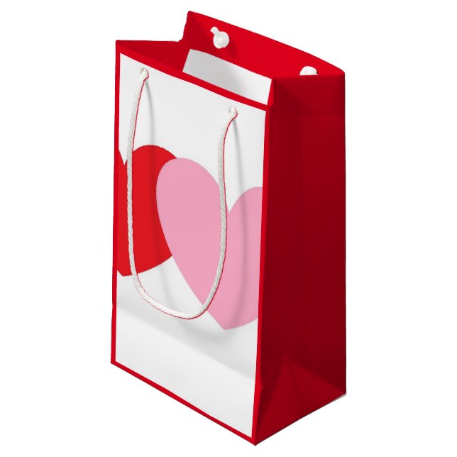 Valentine's Gift Bag With Red and Pink Hearts (Front Angled)