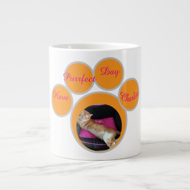 Valentine's Ginger Cat Pawprint Photo Large Coffee Mug (Front)