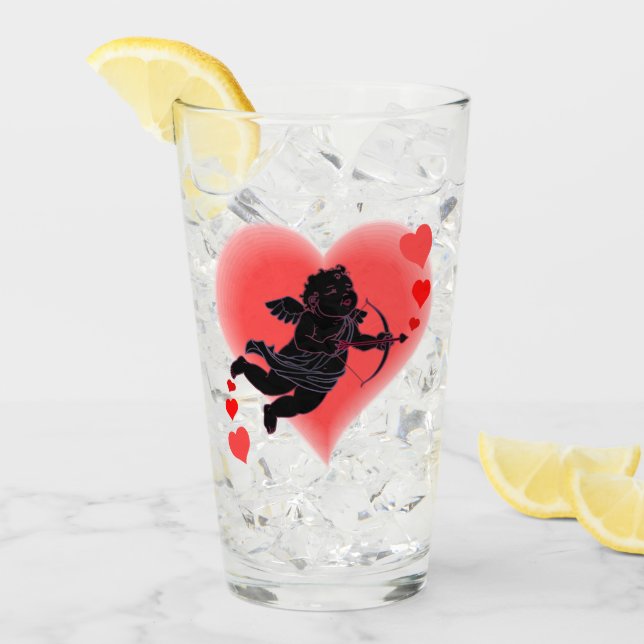 Valentine's Glasses Personalized Cupid Art Glass (Front Ice)