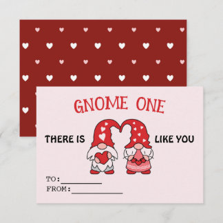Valentine's Gnome Cute Class Card Red Hearts