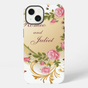 Valentines - Gold Striped Heart with Roses iPhone 13 Case