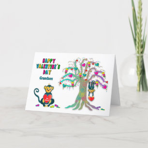 Valentine's Grandson Kids Monkey Heart Tree Card