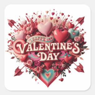 Valentine's groovy day, retro clipart square sticker