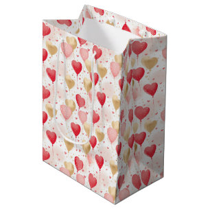 Valentine's Heart Balloons Pattern Wine, Small, Medium Gift Bag