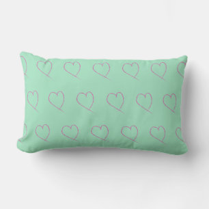 Valentines Heart Doodle Light Seafoam Green Pink Lumbar Pillow