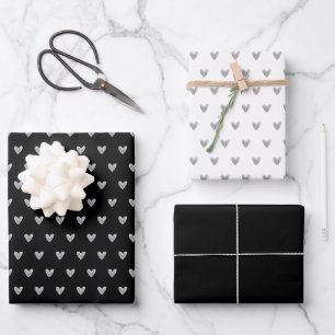 Valentines Heart Grey on Black and Grey on White  Wrapping Paper Sheet