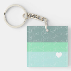 Valentines Heart Hand-Drawn Love Blue Green Keychain