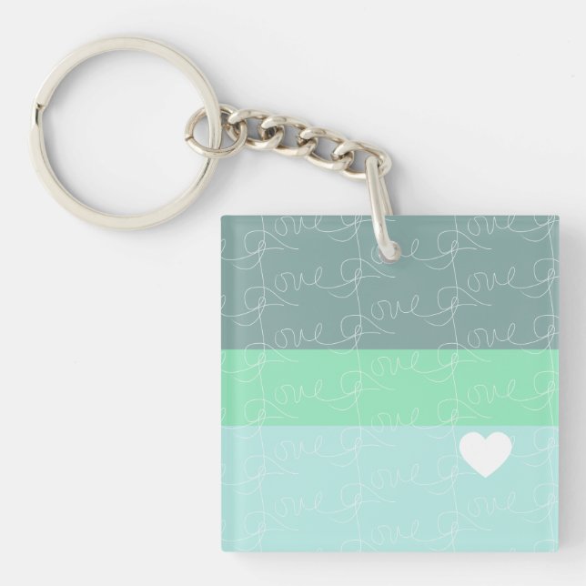Valentines Heart Hand-Drawn Love Blue Green Keychain (Front)