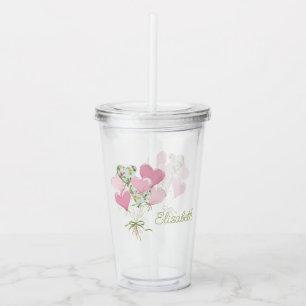 Valentine's Heart Pink and Green Heart Balloons Acrylic Tumbler