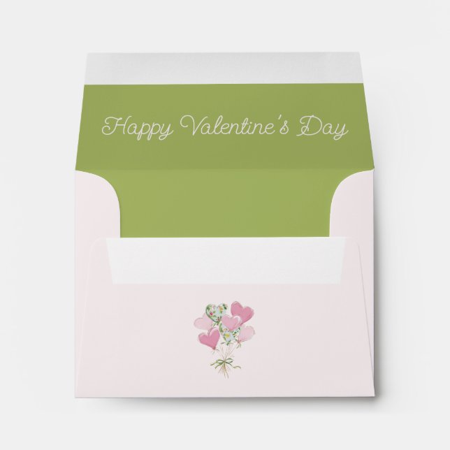 Valentine's Heart Pink and Green Heart Balloons Envelope (Back (Bottom))