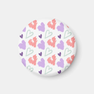 Valentines Heart Purple Pink Hand Drawn Pattern Magnet