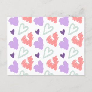 Valentines Heart Purple Pink Hand Drawn Pattern  Postcard