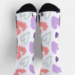 Valentines Heart Purple Pink Hand Drawn Pattern    Socks