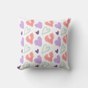 Valentines Heart Purple Pink Hand Drawn Pattern   Throw Pillow