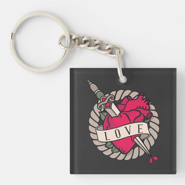 Valentine's Heart Tatoo Design Keychain (Front)