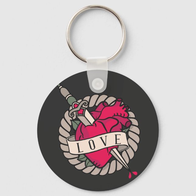 Valentine's Heart Tatoo Design Keychain (Front)
