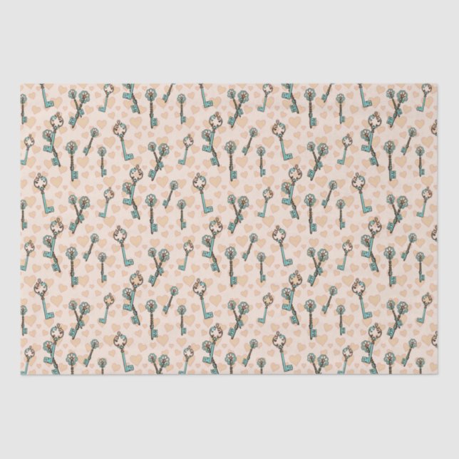 Valentines Hearts and Keys Tissue Paper (Front)