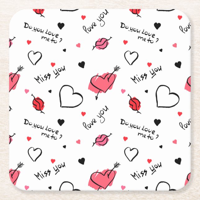 Valentine's Hearts Arrow Seamless Square Paper Coaster (Front)