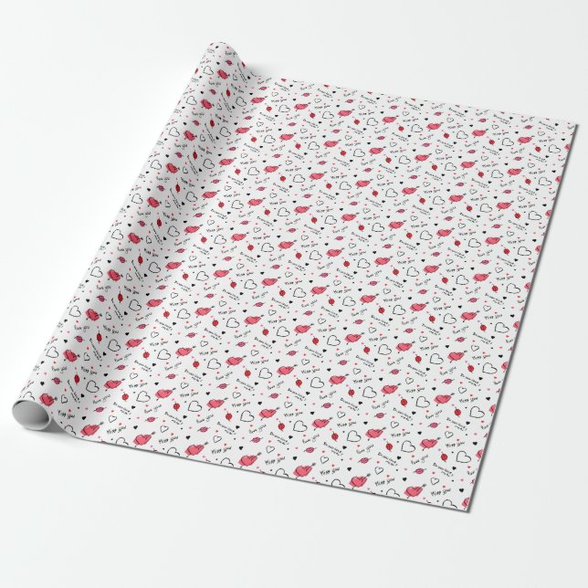 Valentine's Hearts Arrow Seamless Wrapping Paper (Unrolled)