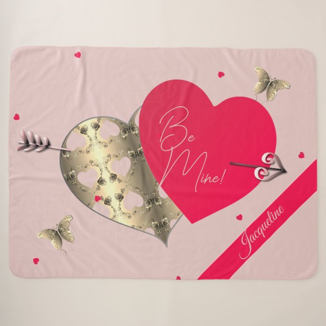 Valentine's Hearts & Arrow  Sherpa Blanket (Front (Horizontal))