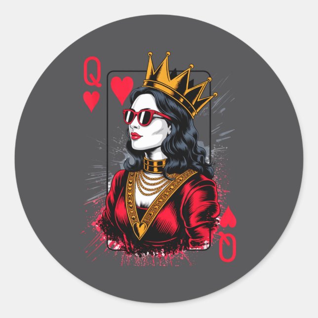 Valentines Hearts Card Queen Humor Classic Round Sticker (Front)