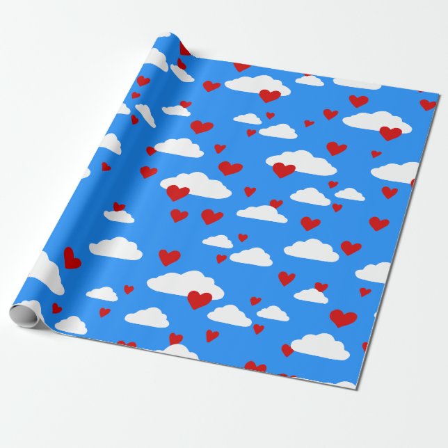 valentines hearts clouds sky love romantic wrapping paper (Unrolled)