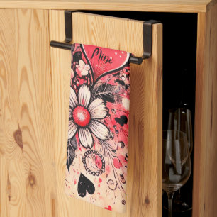 Valentines Hearts / Daisy / Splatter Art / Sangria Kitchen Towel