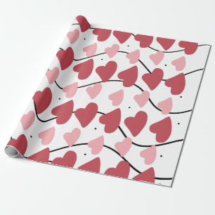 Valentines Hearts Doodles Dots Pattern Wrapping Paper