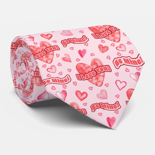 Valentine's Hearts I Love You Be Mine Pattern Tie (Rolled)