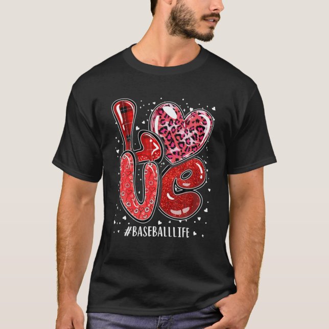 Valentines Hearts Lover Baseball Leopard Buffalo P T-Shirt (Front)