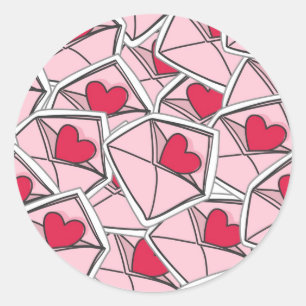 Valentine's Hearts on Envelopes Classic Round Sticker