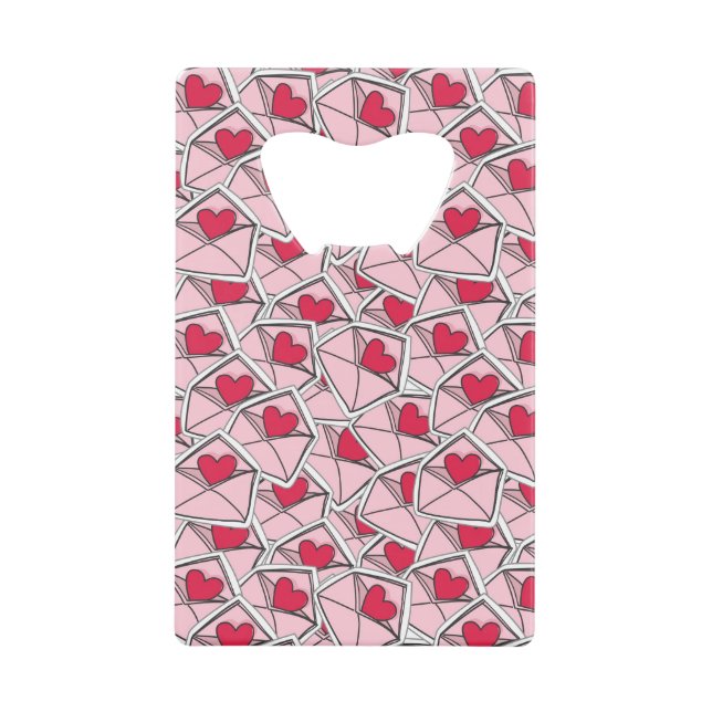 Valentine's Hearts on Envelopes Credit Card Bottle Opener (Front)