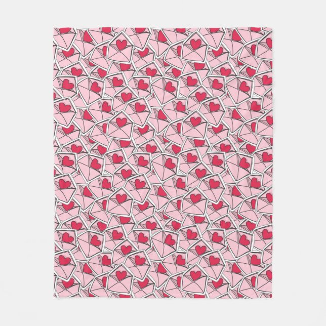 Valentine's Hearts on Envelopes Fleece Blanket (Front)